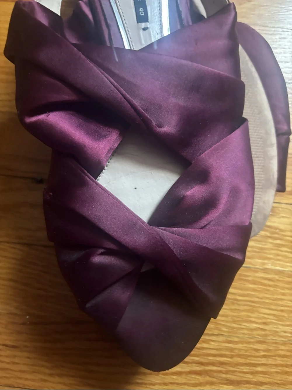Zara Wine Satin Knotted Slingback Flats - Picture 5 of 6